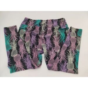 Lularoe Pineapple Print Leggings Black Purple Teal Women's Size TC2 (18-24)